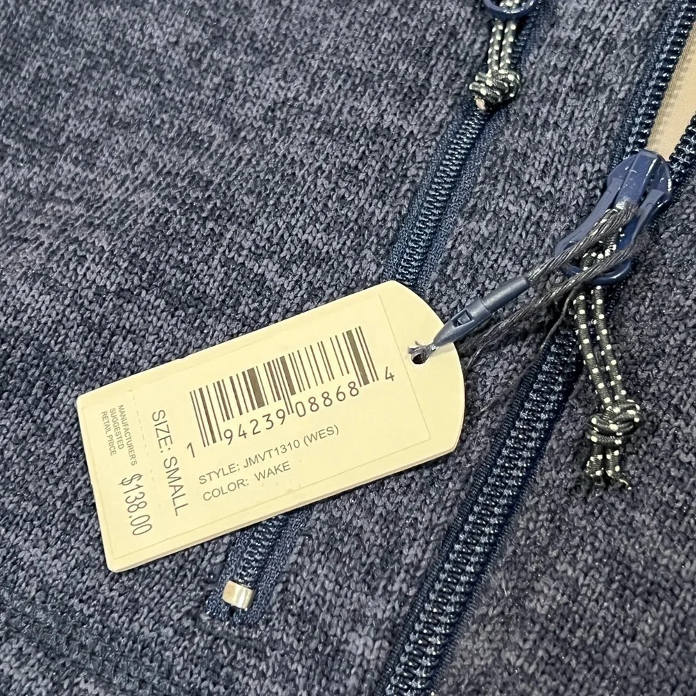 NWT johnnie-O Men’s Small Wes Full Zip Fleece Vest Navy ‘Wake’ Model